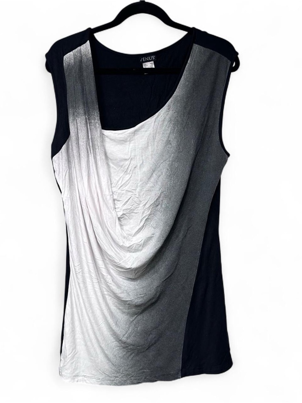 VENUS Black and Gray Ombre Drape Front Tank